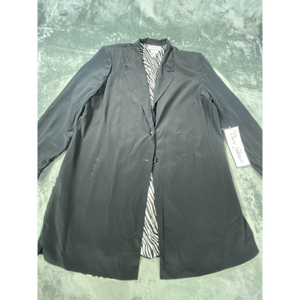 NWT Vintage Diane Gilman Silk Blazer Womens‎ Large Black Jacket Light Long Chic